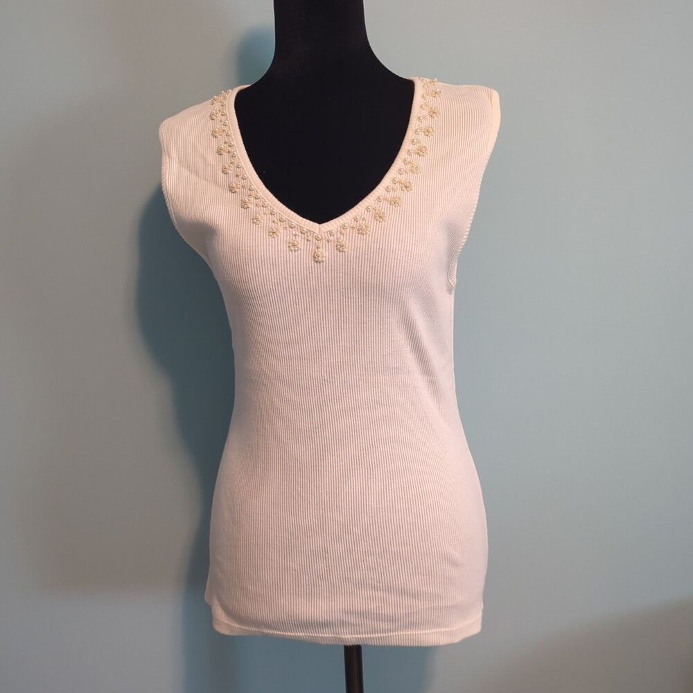 Taylor marcs Ribbed Tank Top Embellished With Pearls L